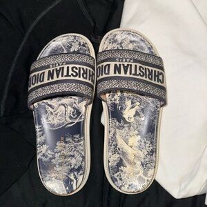Dior woman DWay Slide 'Toile de Jouy Flowers Embroidered - Deep Blue